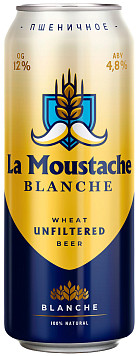 Пиво La Moustache Blanche светлое пастер.нефильтр.ж/б