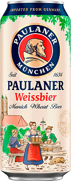 Пиво Пауланер Хефе Вайссбир светлое нефильтрованное пастеризованное ж/б