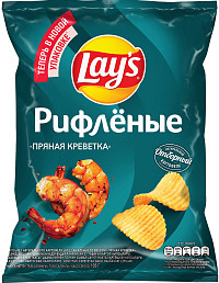 Чипсы Лэйс Пряная креветка рифленые