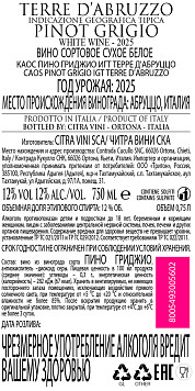 Вино Каос Пино Гриджио Терре д`Абруццо белое сухое 