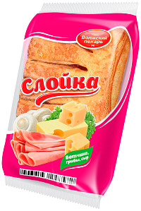 Слойка Волжский пекарь ветчина, грибы и сыр 