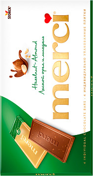 Шоколад Мерси молочный с лесным орехом и миндалем